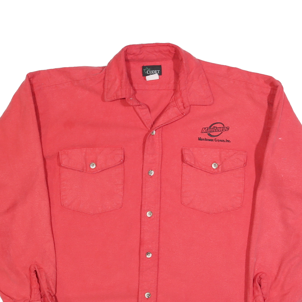 CODET Mens Red Workwear Shirt L Long Sleeve Button Cotton Blend Utility Shirt