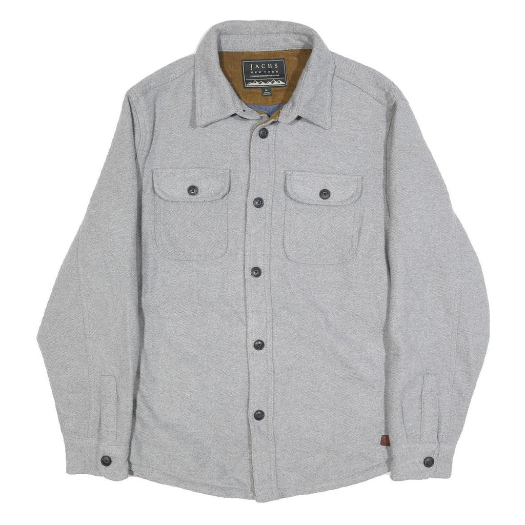 JACHS Mens Grey Wool Blend Shirt Jacket M Wool Button Classic Relaxed Fit