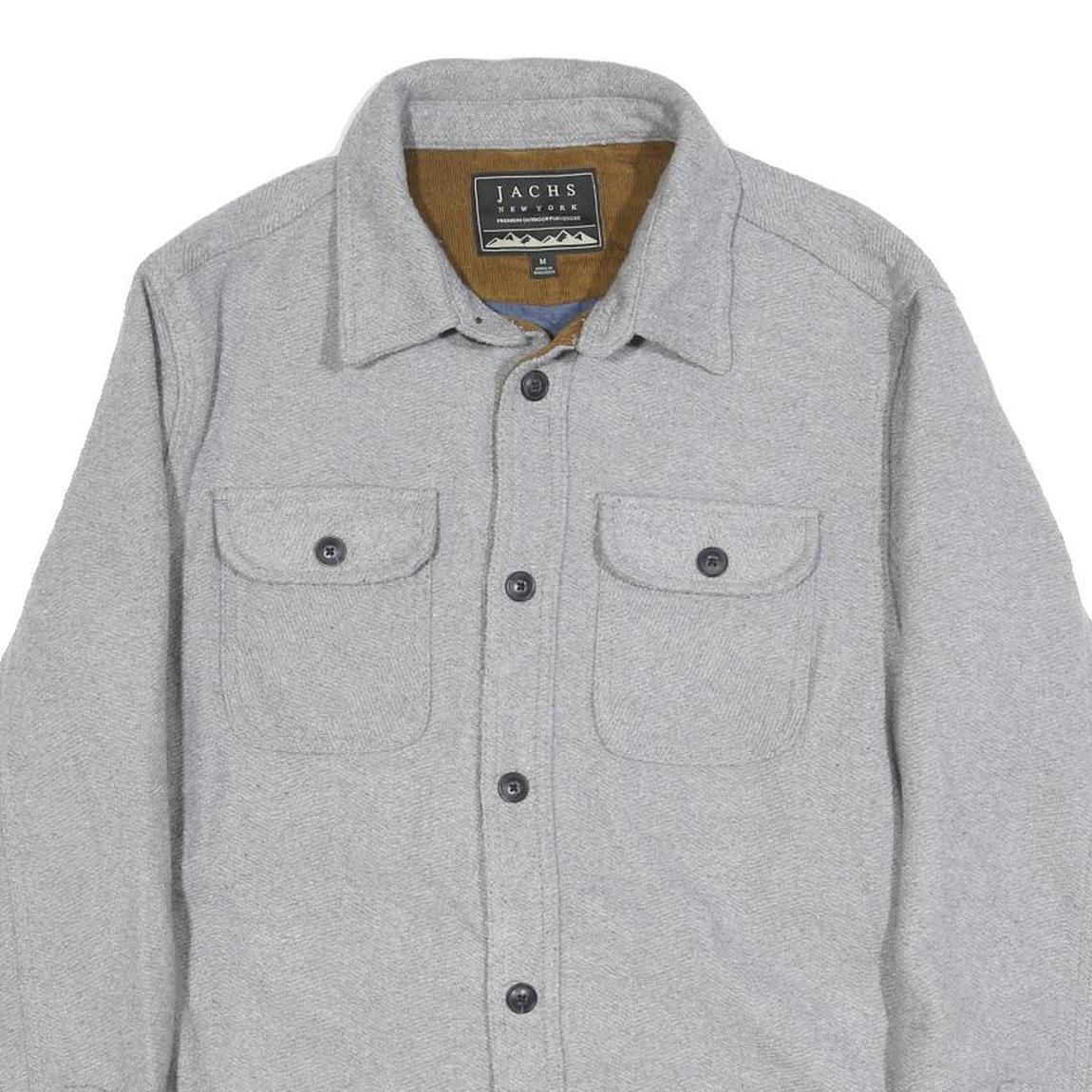 JACHS Mens Grey Wool Blend Shirt Jacket M Wool Button Classic Relaxed Fit