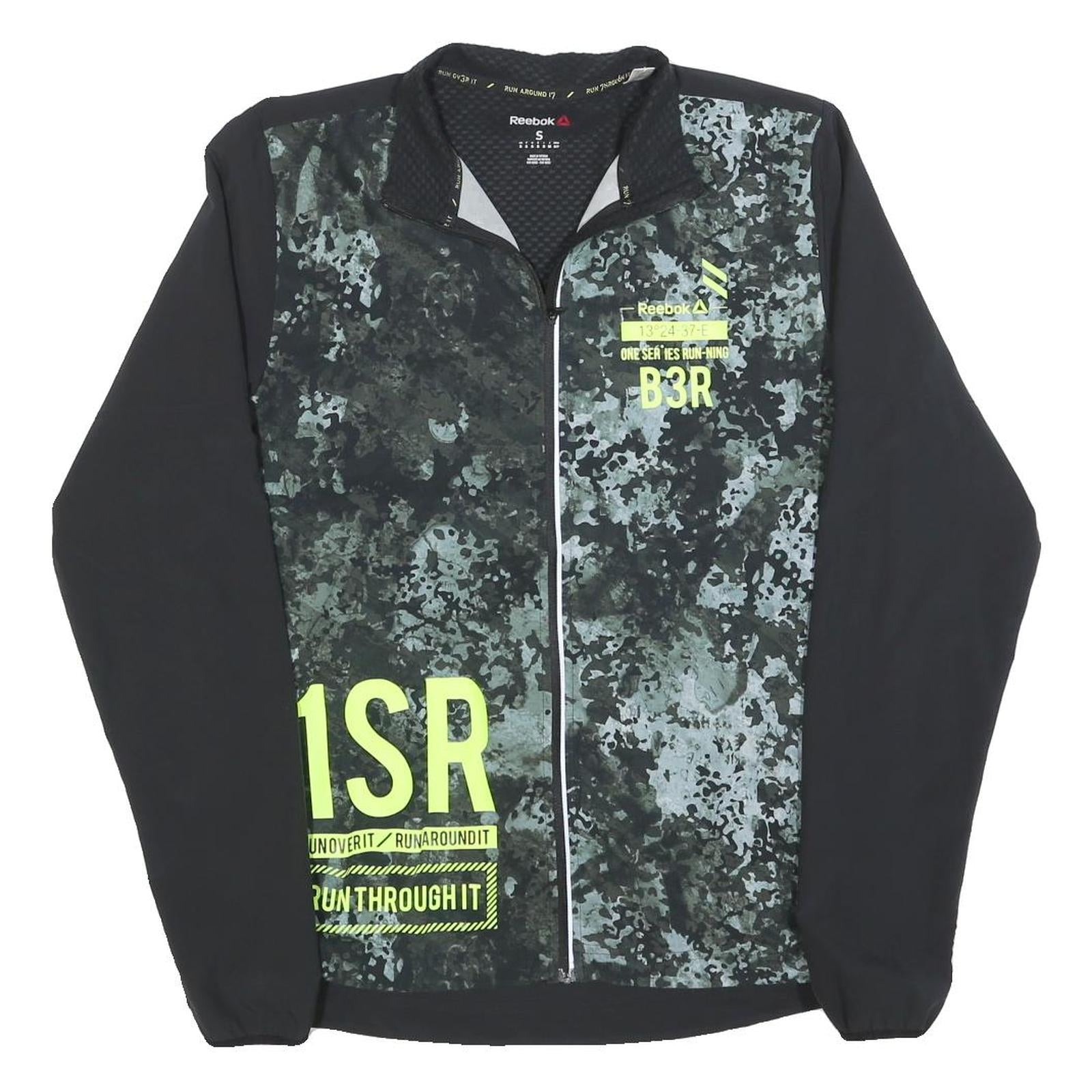 REEBOK Mens Black Grey B3R Print Activewear Jacket S Polyester Zip