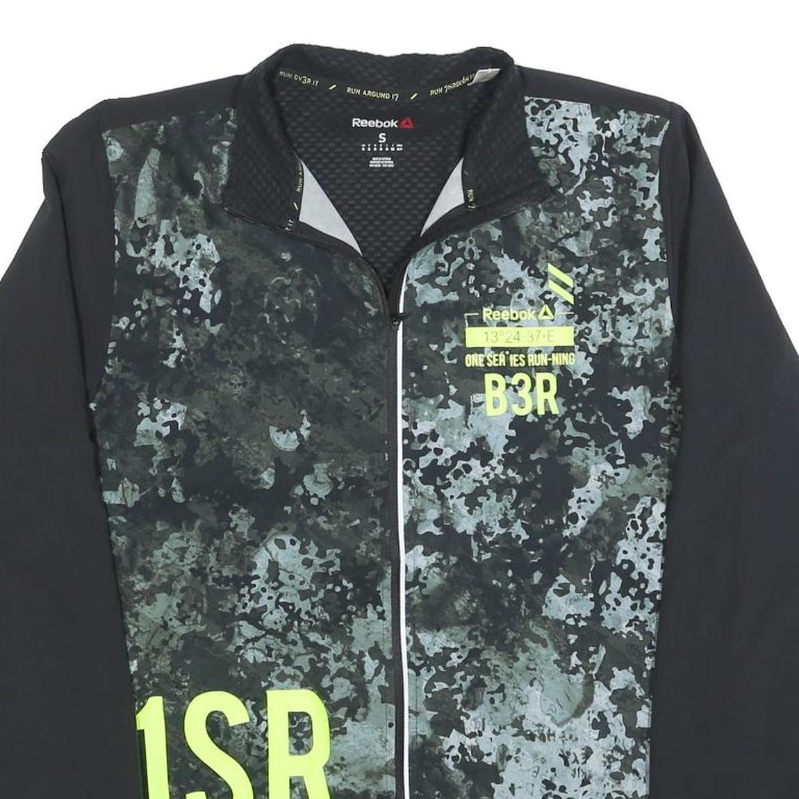 REEBOK Mens Black Grey B3R Print Activewear Jacket S Polyester Zip