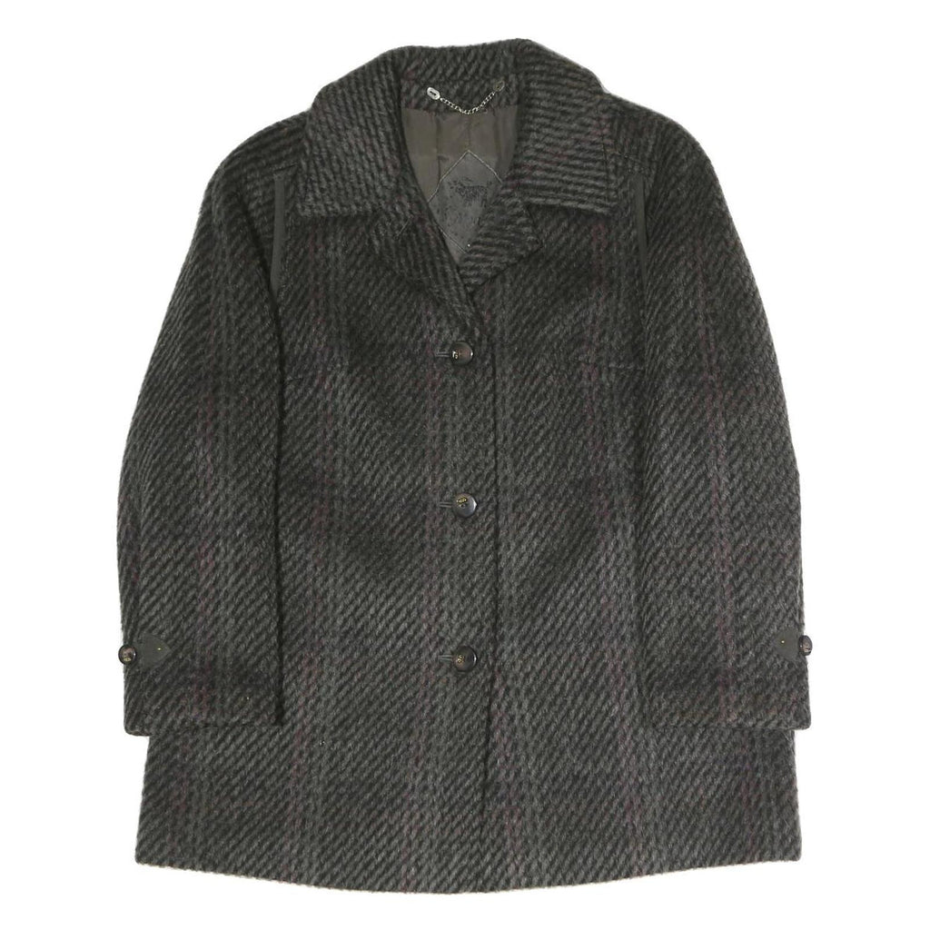 Womens Grey & Pink Checked Button Jacket M Polyester Blend Classic Fit