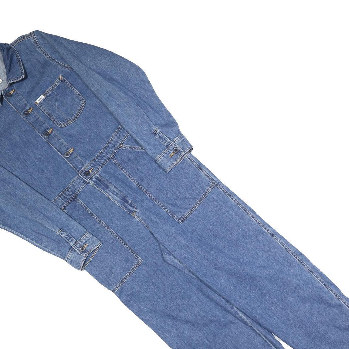 LEE Womens Blue Denim Cotton Blend Playsuit S Button Closure Collar Pockets