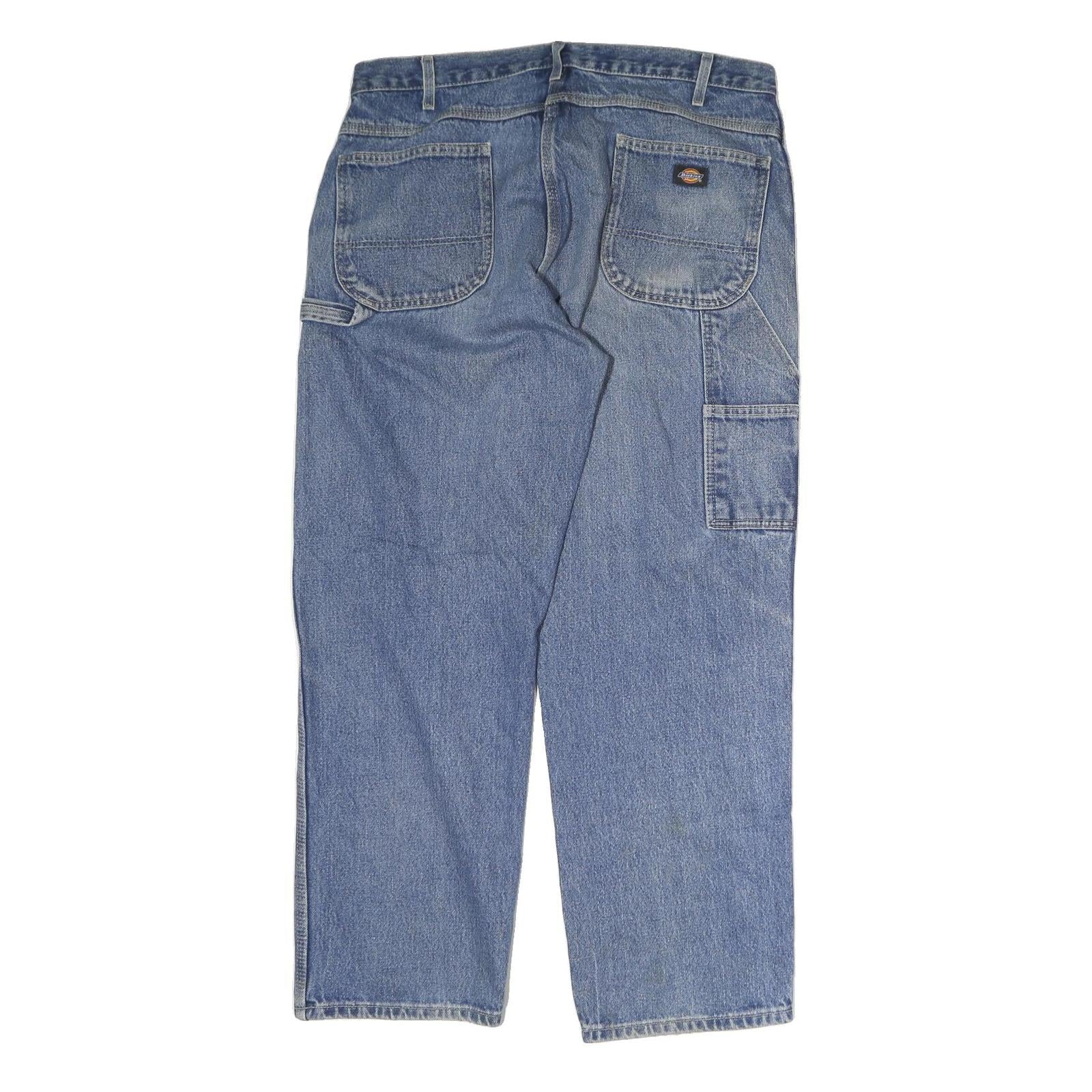 DICKIES Mens Jeans Blue Regular Straight Denim Medium W40 L30 Workwear Zip