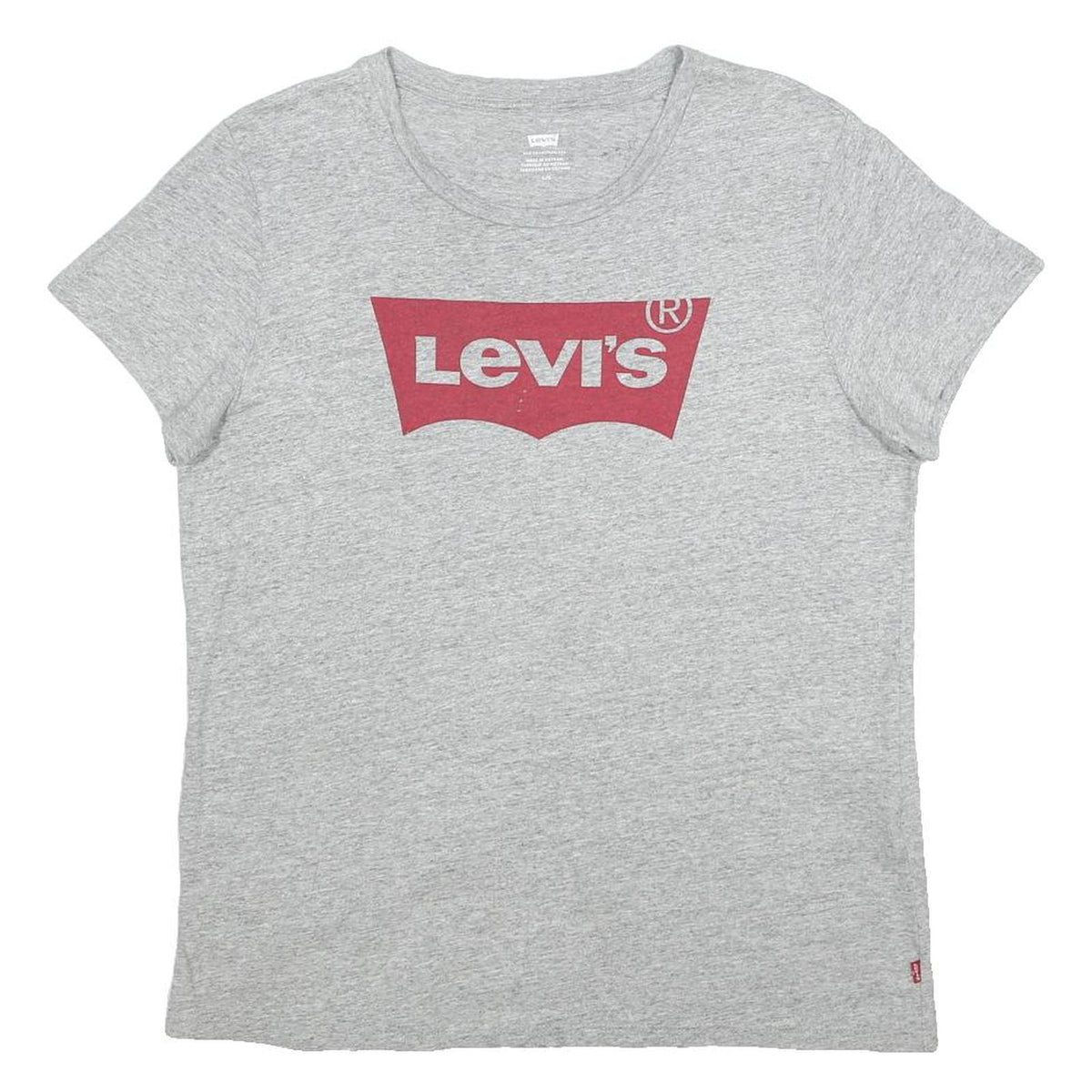LEVI'S Womens Grey Red Logo Graphic T-Shirt L Short Sleeve Crew Neck Casual