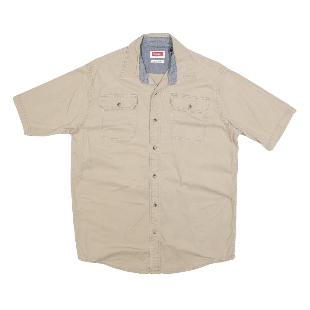 WRANGLER Mens Beige Casual Short Sleeve Shirt M Cotton Blend Utility Pockets
