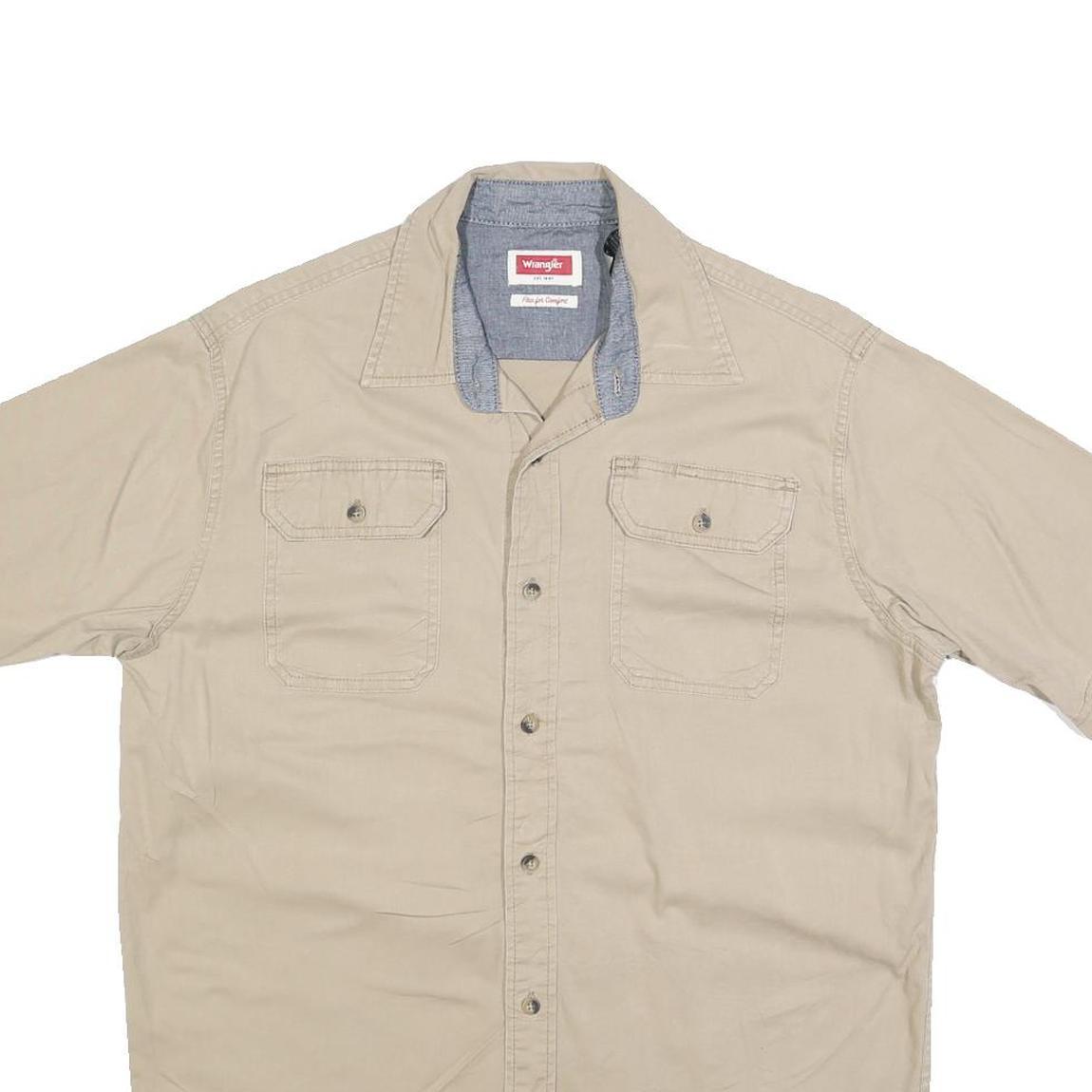 WRANGLER Mens Beige Casual Short Sleeve Shirt M Cotton Blend Utility Pockets