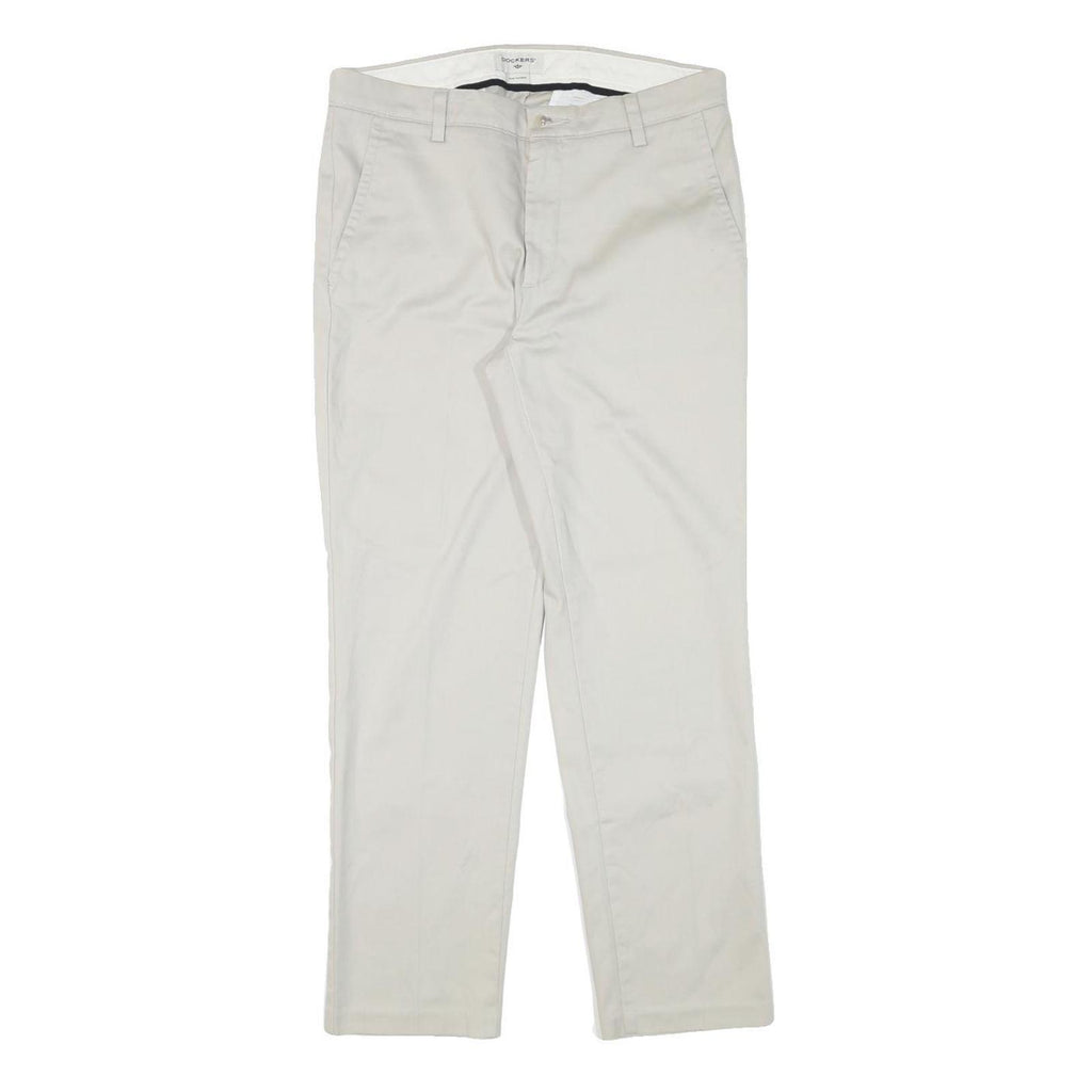 DOCKERS Mens Slim Beige Cotton Blend Trousers W32 L28 Zip Classic Regular Fit