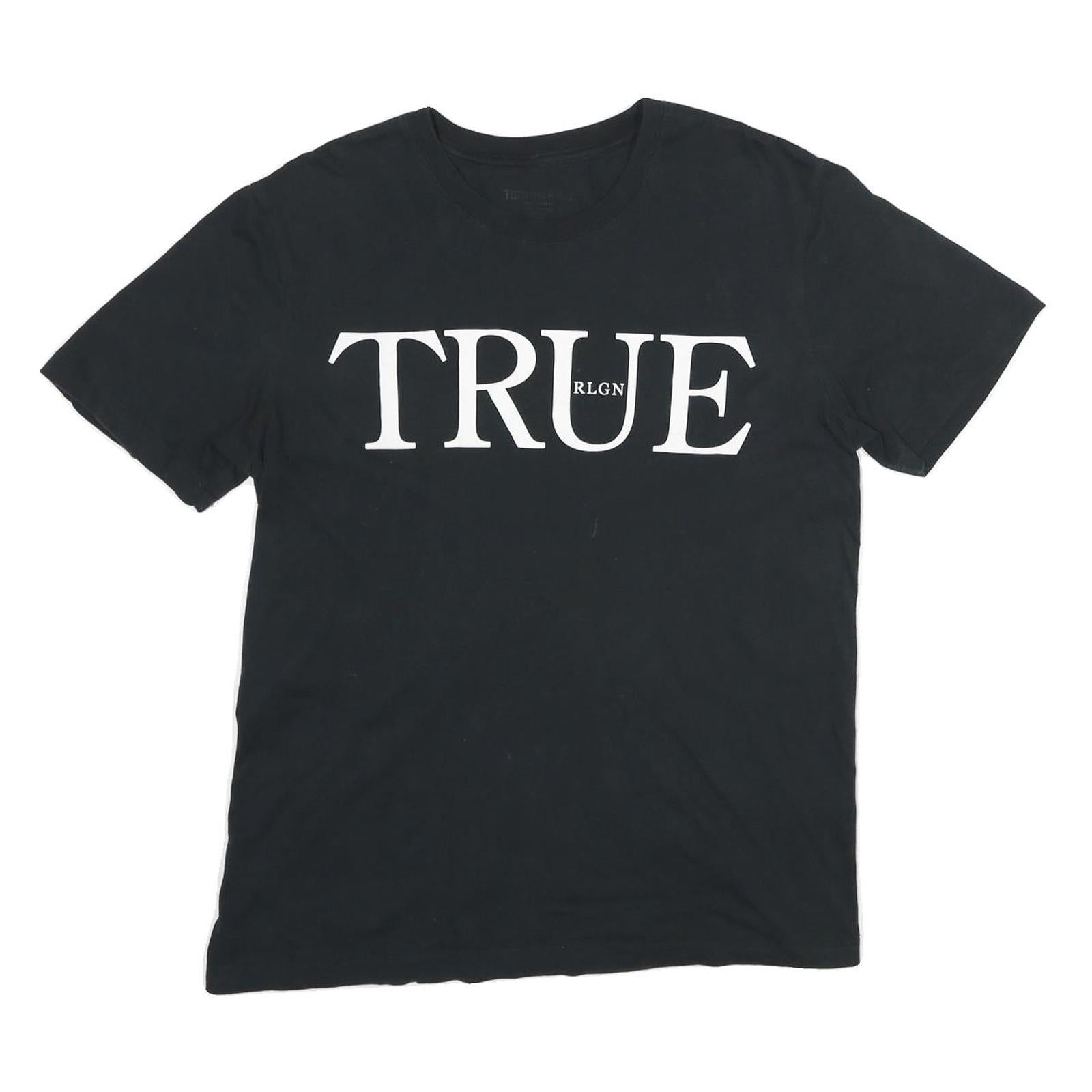 TRUE RELIGION Mens Black Graphic T-Shirt M Short Sleeve Crew Neck Cotton