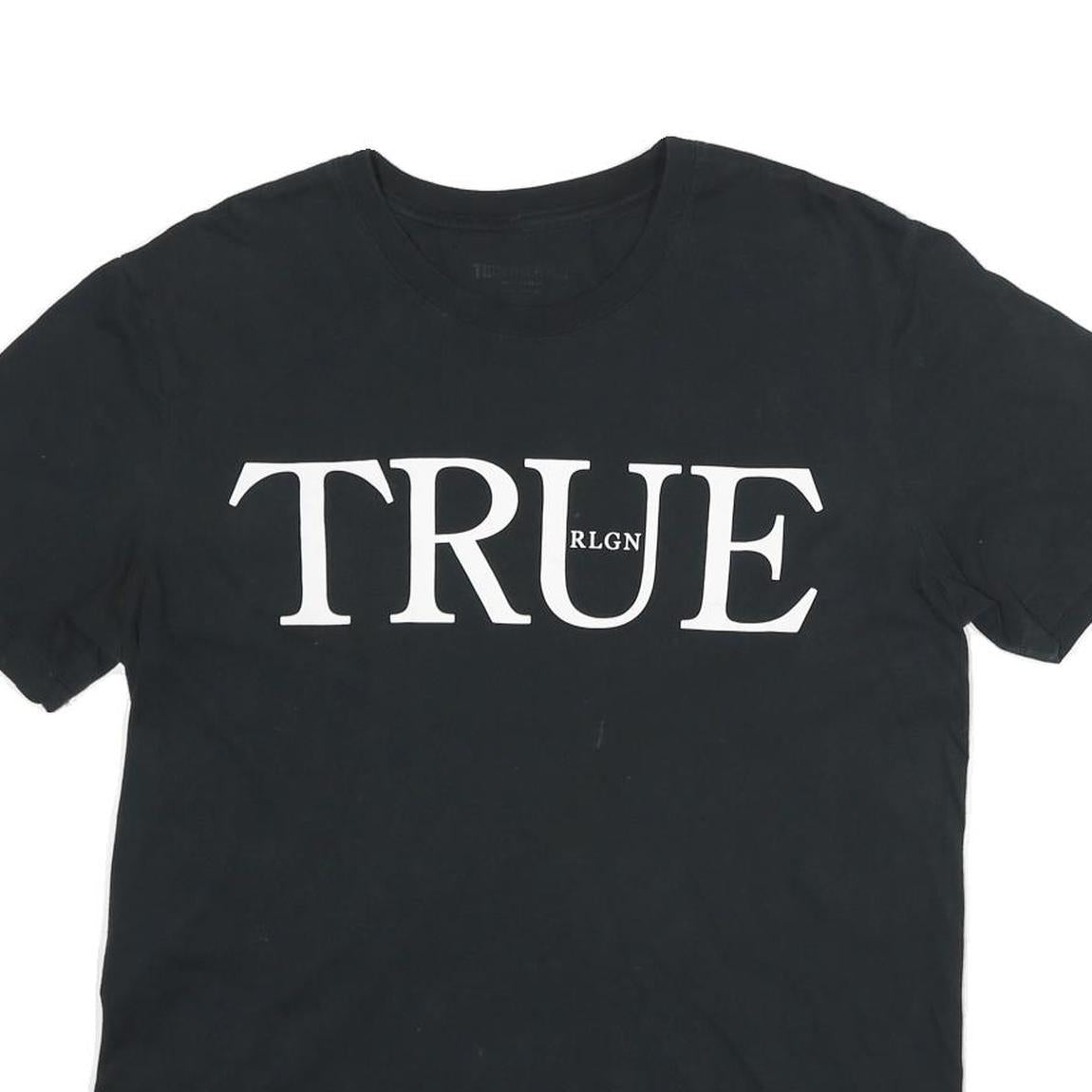 TRUE RELIGION Mens Black Graphic T-Shirt M Short Sleeve Crew Neck Cotton