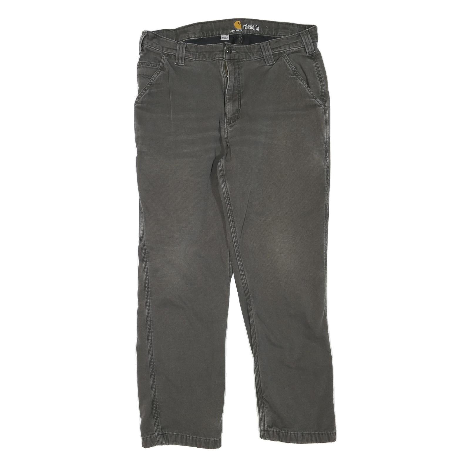 CARHARTT Mens Cotton Blend Grey Regular Fit Straight Leg Lined Trousers W35 L30