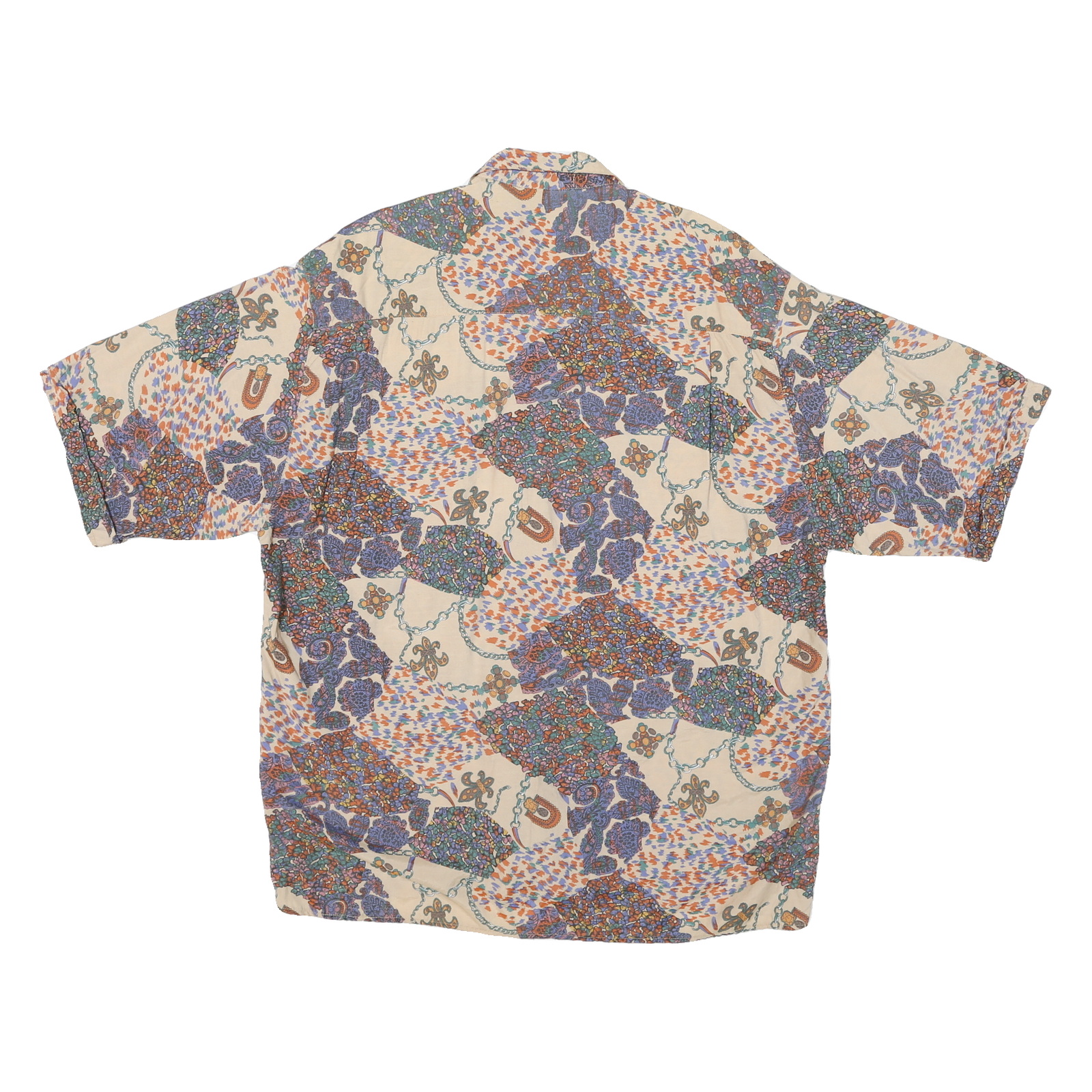 CAMION Mens Cream Pattern Shirt M Cotton Blend Short Sleeve Loose Fit