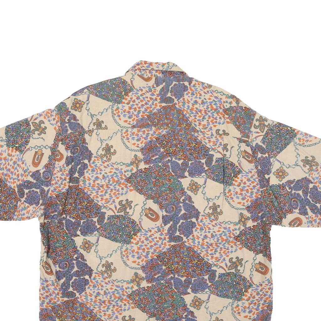 CAMION Mens Cream Pattern Shirt M Cotton Blend Short Sleeve Loose Fit