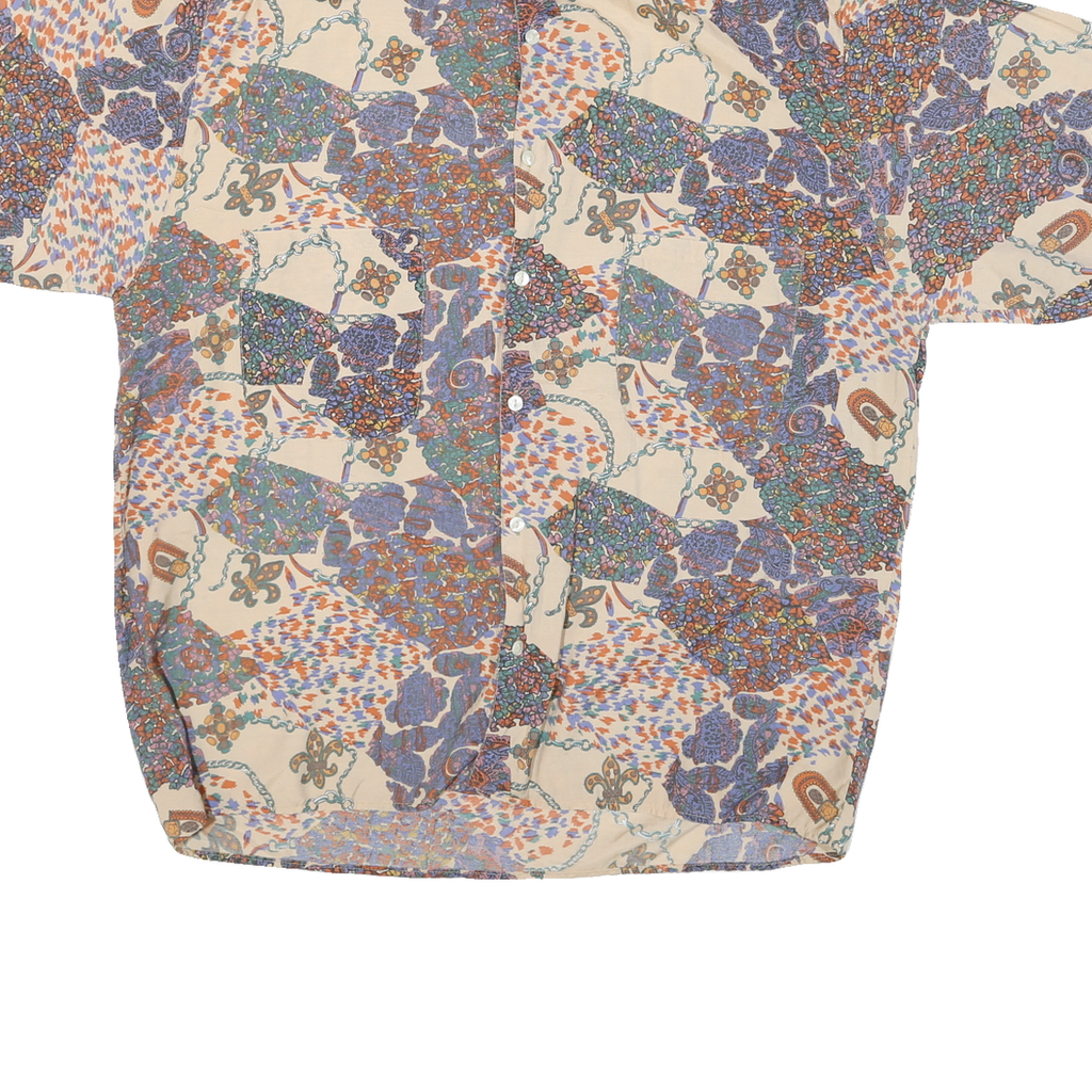 CAMION Mens Cream Pattern Shirt M Cotton Blend Short Sleeve Loose Fit