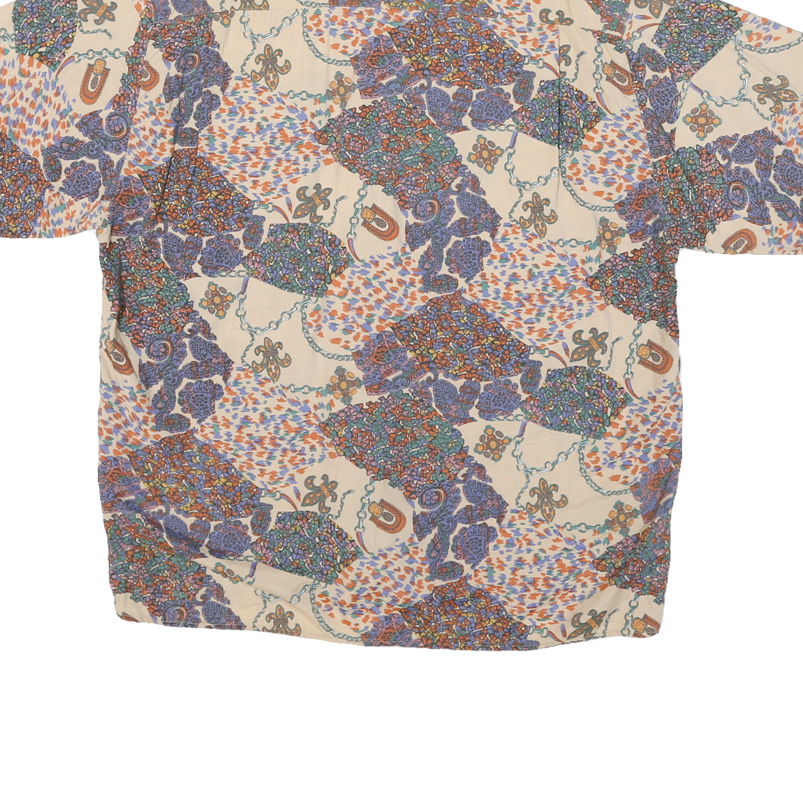 CAMION Mens Cream Pattern Shirt M Cotton Blend Short Sleeve Loose Fit