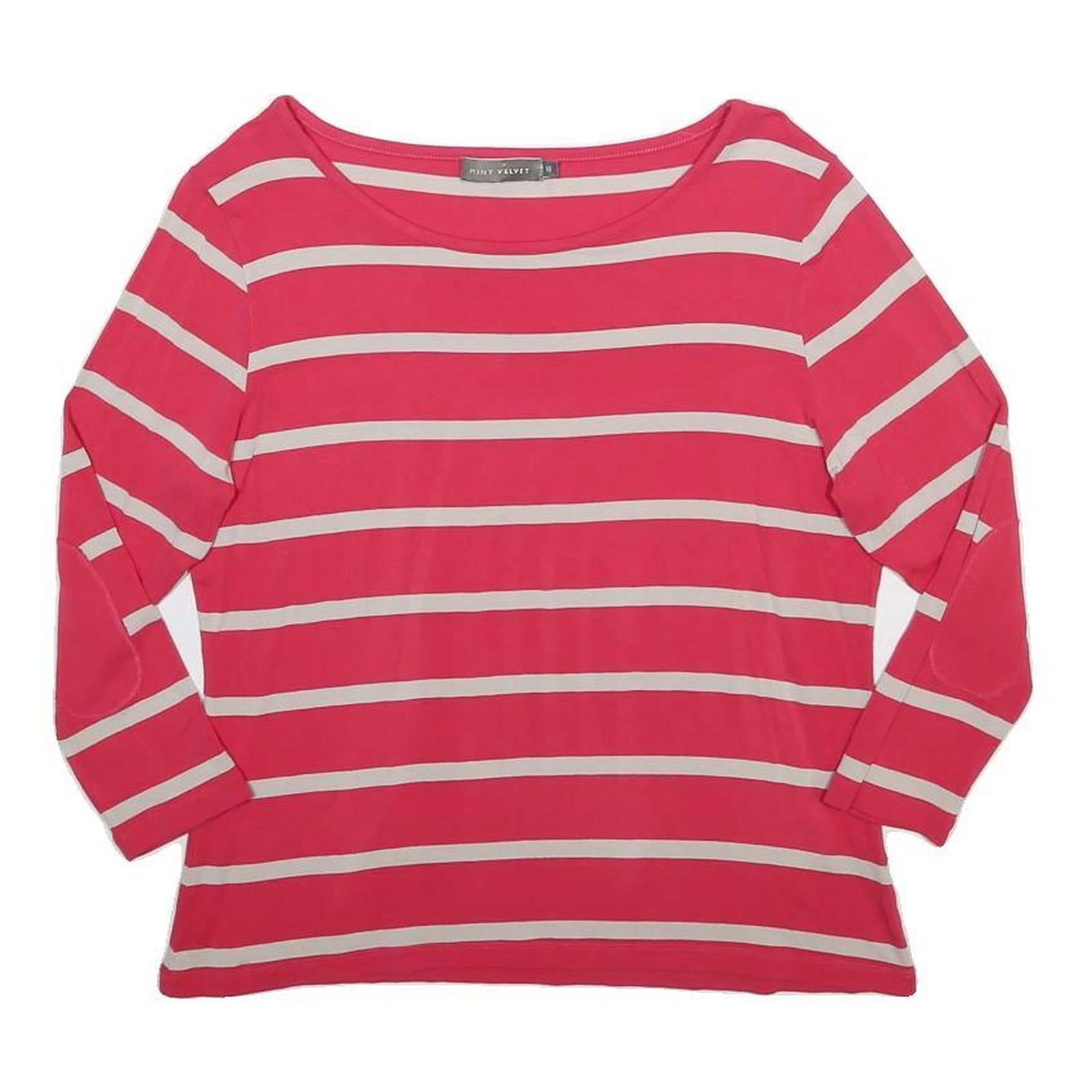 MINT VELVET Womens Pink & Cream Striped Basic Top Long Sleeve Round Neck L