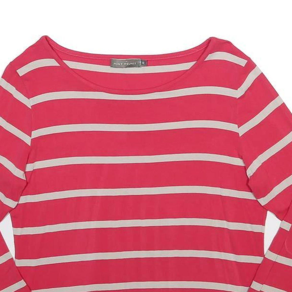 MINT VELVET Womens Pink & Cream Striped Basic Top Long Sleeve Round Neck L