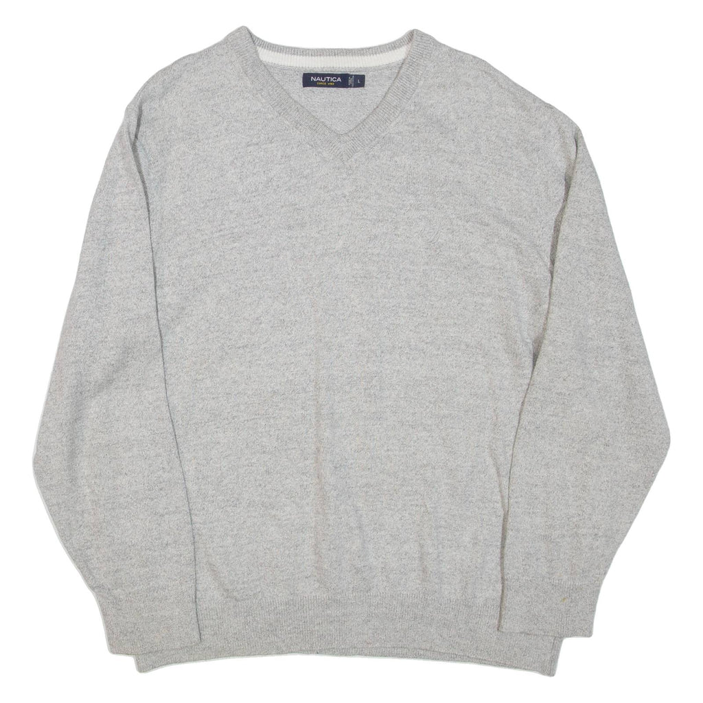 NAUTICA Mens Jumper Grey V-Neck Tight Knit L