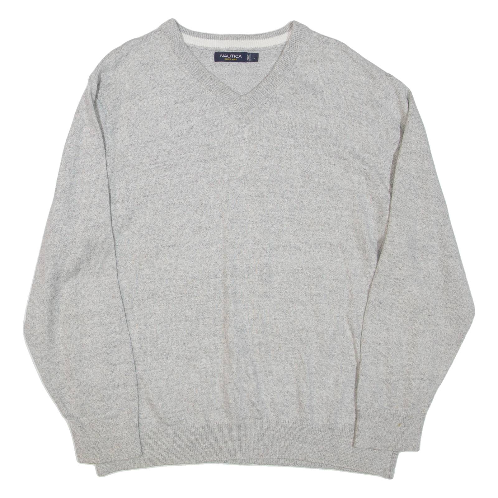 NAUTICA Mens Jumper Grey V-Neck Tight Knit L