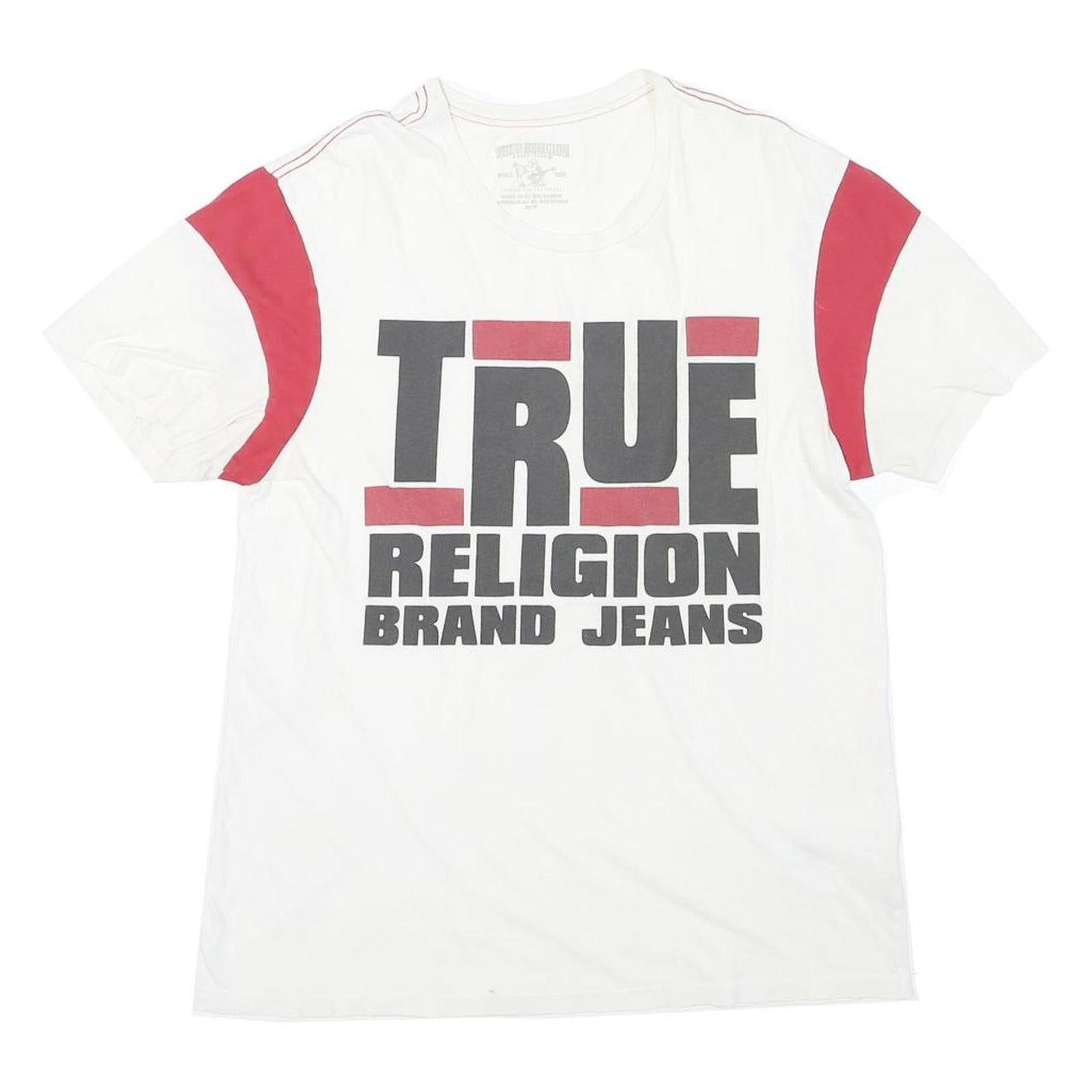 TRUE RELIGION Mens White & Red Graphic T-Shirt M Short Sleeve Crew Neck Cotton