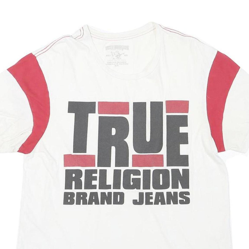 TRUE RELIGION Mens White & Red Graphic T-Shirt M Short Sleeve Crew Neck Cotton