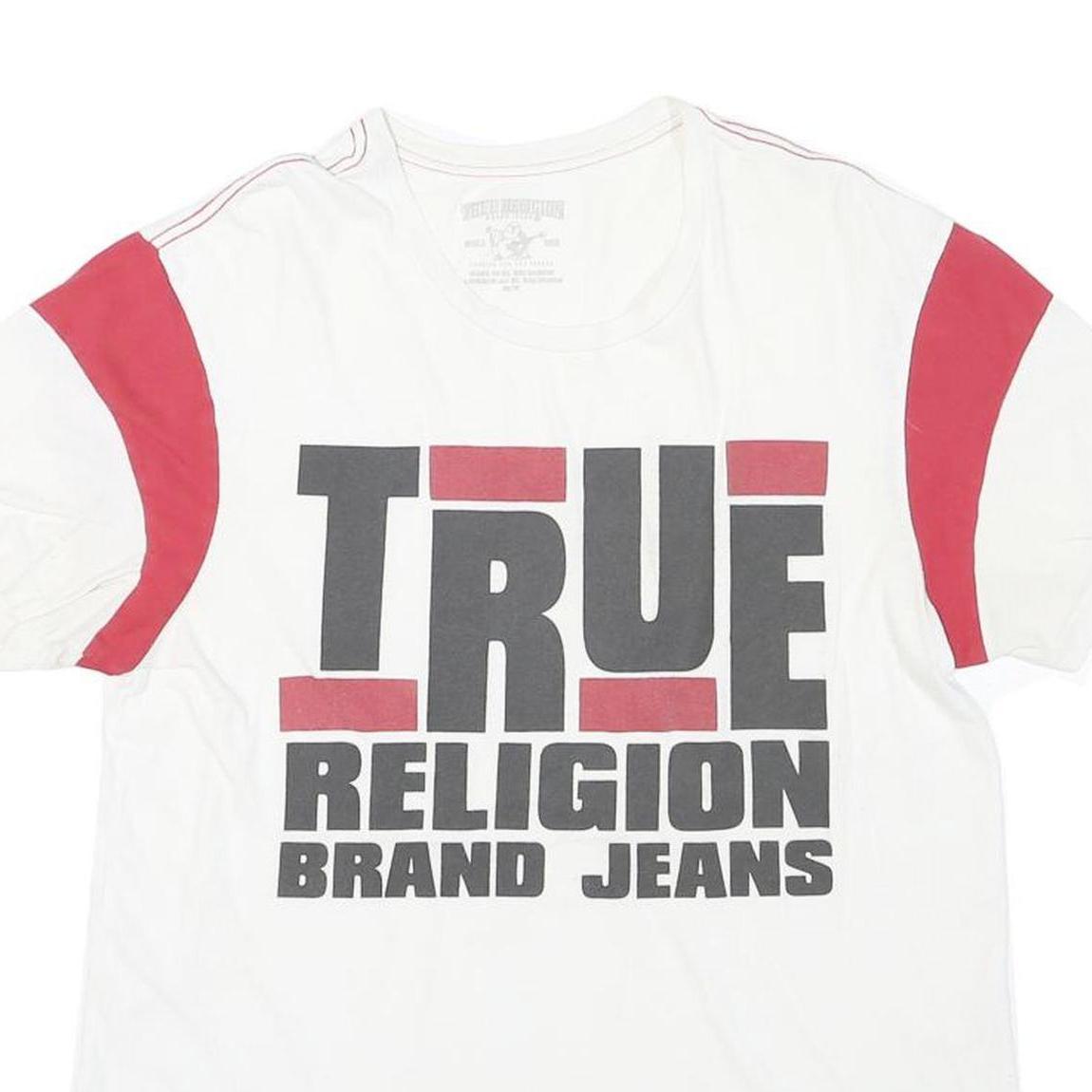 TRUE RELIGION Mens White & Red Graphic T-Shirt M Short Sleeve Crew Neck Cotton