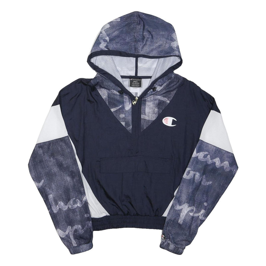 CHAMPION Mens Navy Blue & White Zip Hooded Jacket S Polyester Blend Sportswear