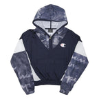 CHAMPION Mens Navy Blue & White Zip Hooded Jacket S Polyester Blend Sportswear