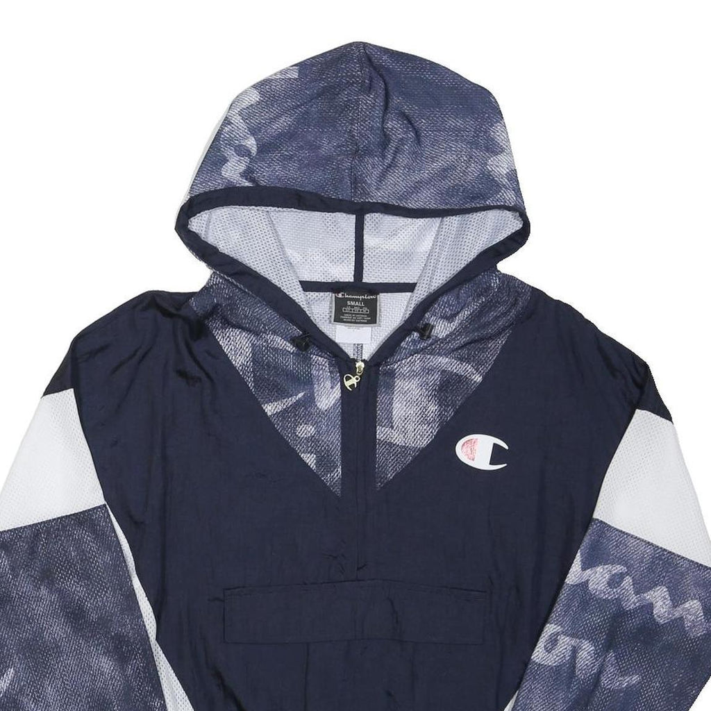 CHAMPION Mens Navy Blue & White Zip Hooded Jacket S Polyester Blend Sportswear