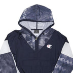 CHAMPION Mens Navy Blue & White Zip Hooded Jacket S Polyester Blend Sportswear