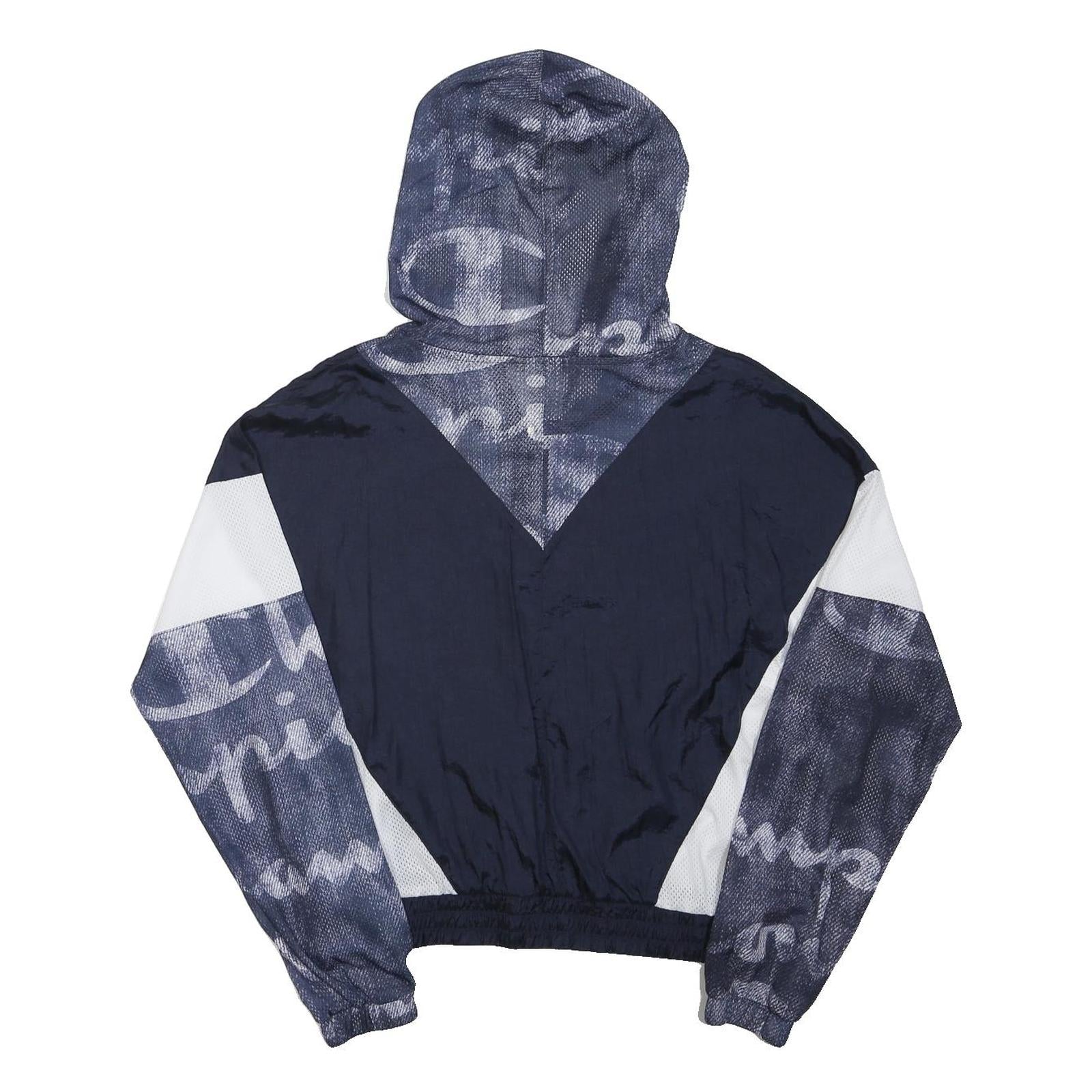 CHAMPION Mens Navy Blue & White Zip Hooded Jacket S Polyester Blend Sportswear
