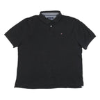 TOMMY HILFIGER Mens Black Short Sleeve Polo Shirt XL Cotton Blend Classic