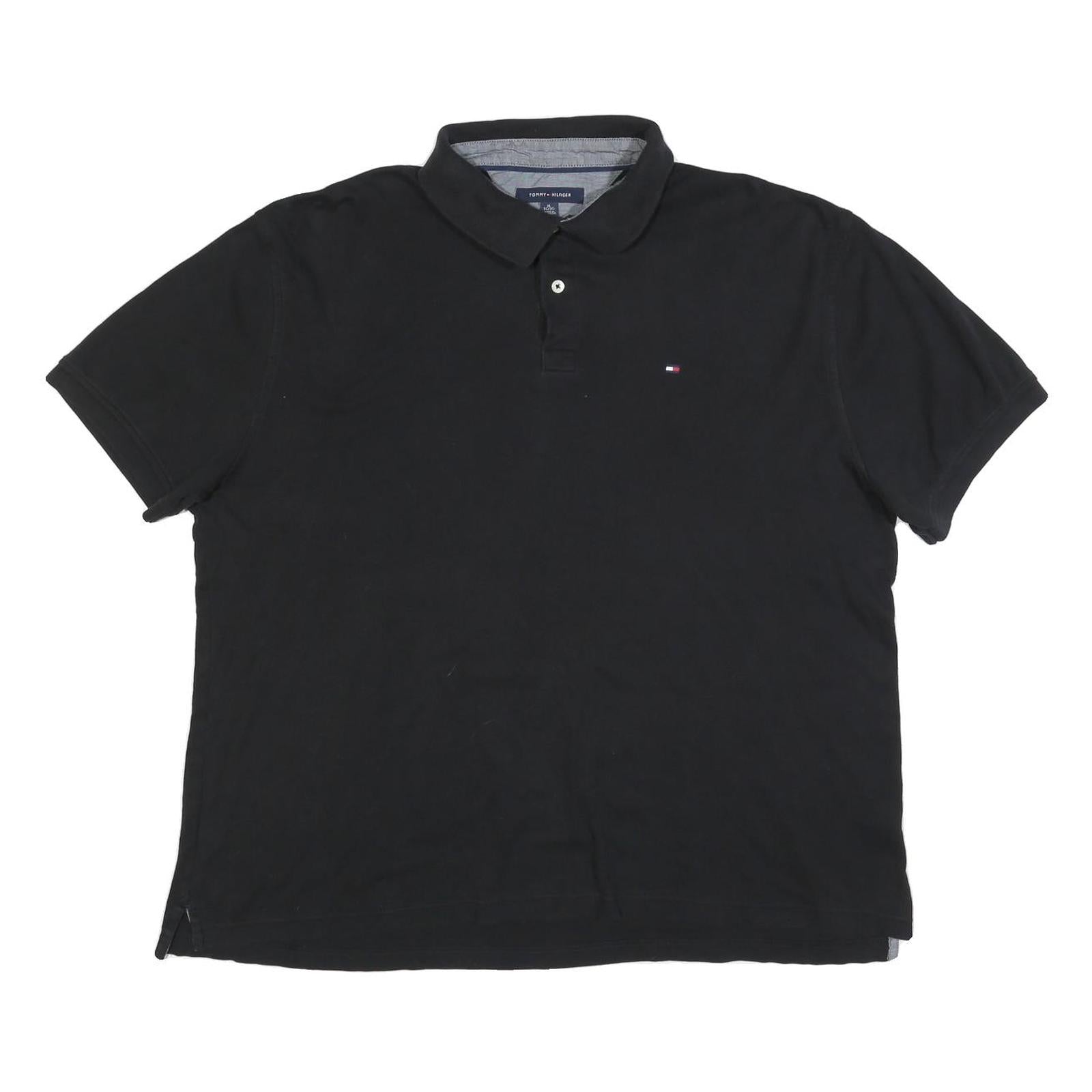 TOMMY HILFIGER Mens Black Short Sleeve Polo Shirt XL Cotton Blend Classic