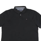 TOMMY HILFIGER Mens Black Short Sleeve Polo Shirt XL Cotton Blend Classic