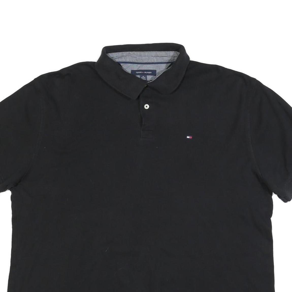TOMMY HILFIGER Mens Black Short Sleeve Polo Shirt XL Cotton Blend Classic