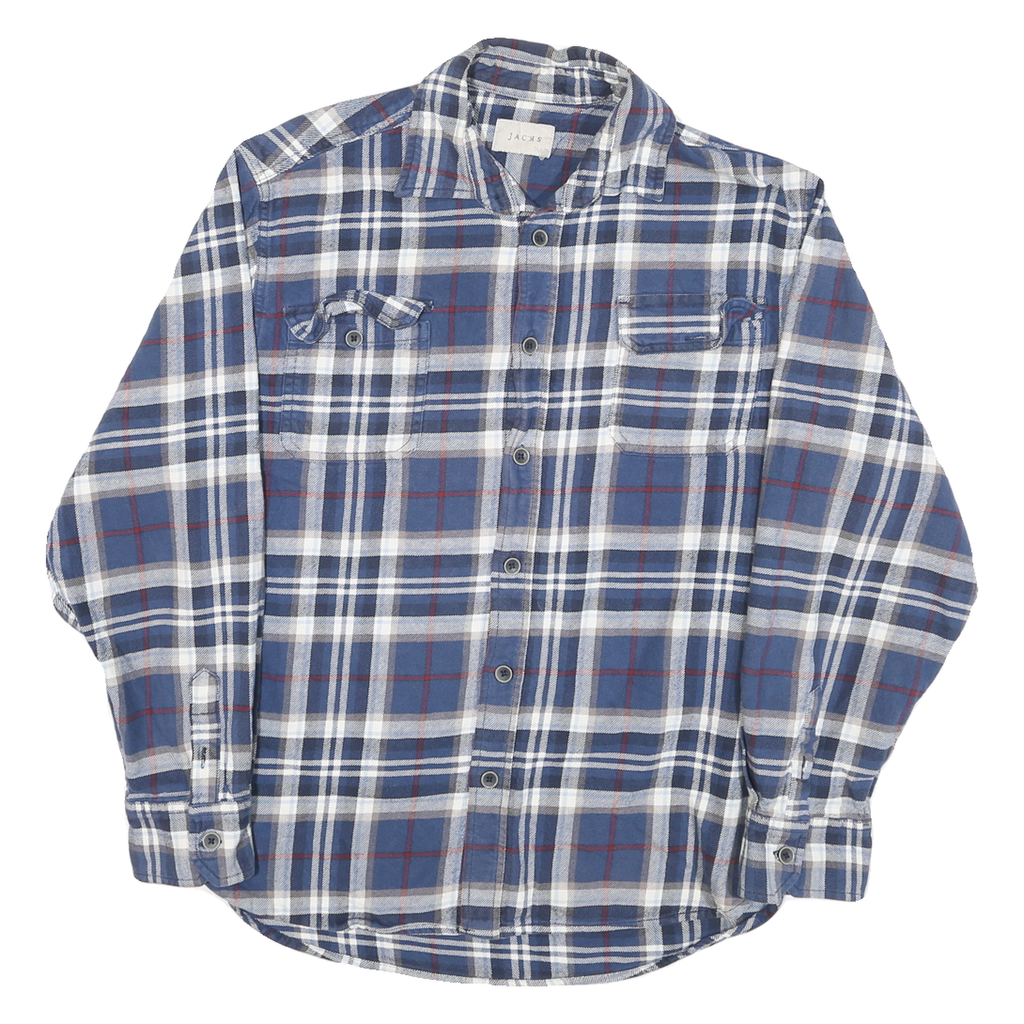 JACHS Mens Blue & White Check Shirt M Cotton Blend Casual Button Front