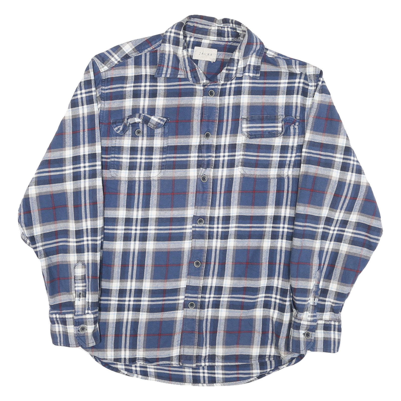 JACHS Mens Blue & White Check Shirt M Cotton Blend Casual Button Front