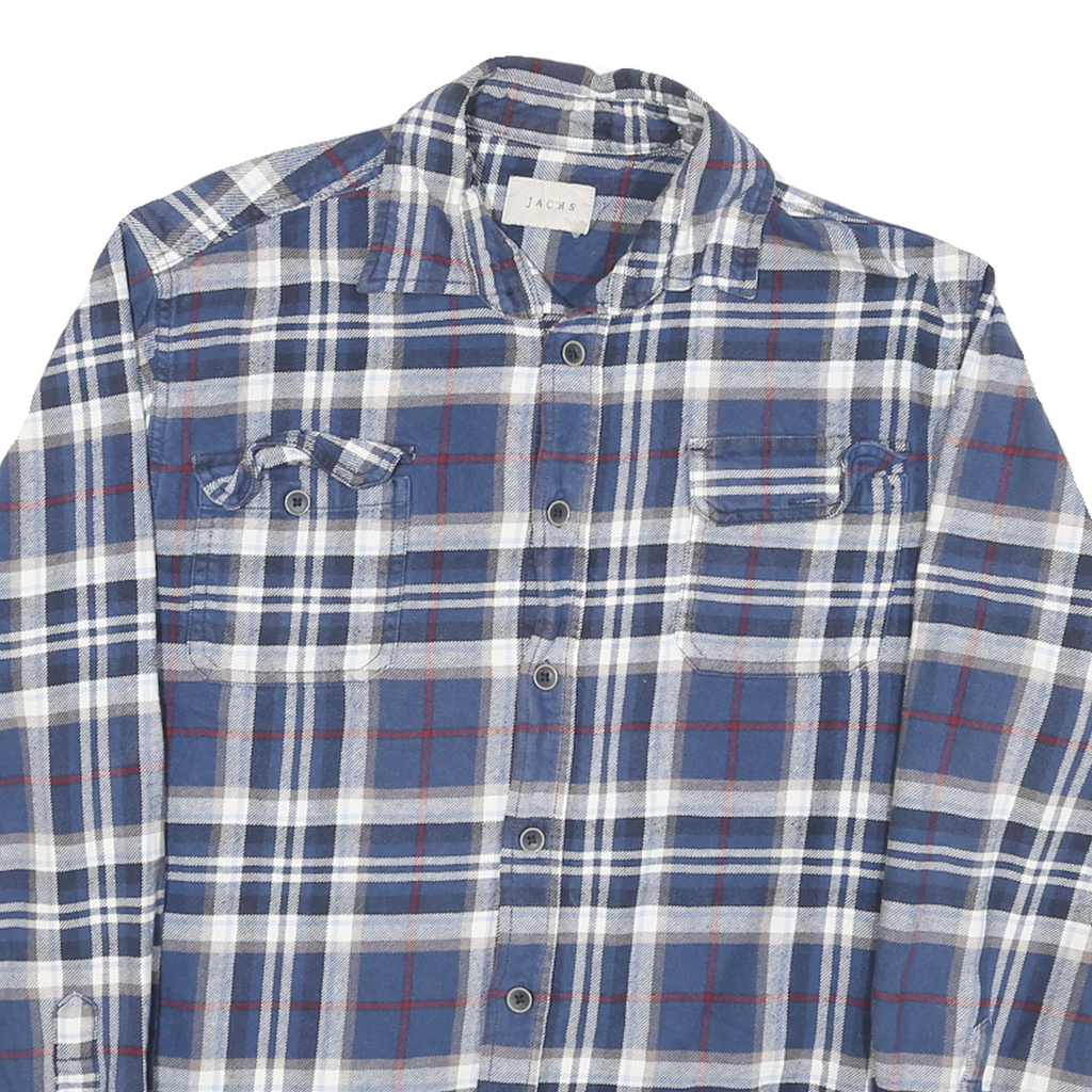 JACHS Mens Blue & White Check Shirt M Cotton Blend Casual Button Front