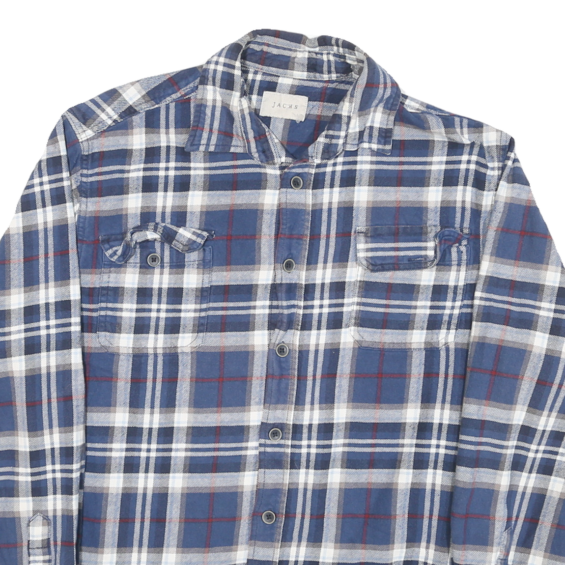 JACHS Mens Blue & White Check Shirt M Cotton Blend Casual Button Front