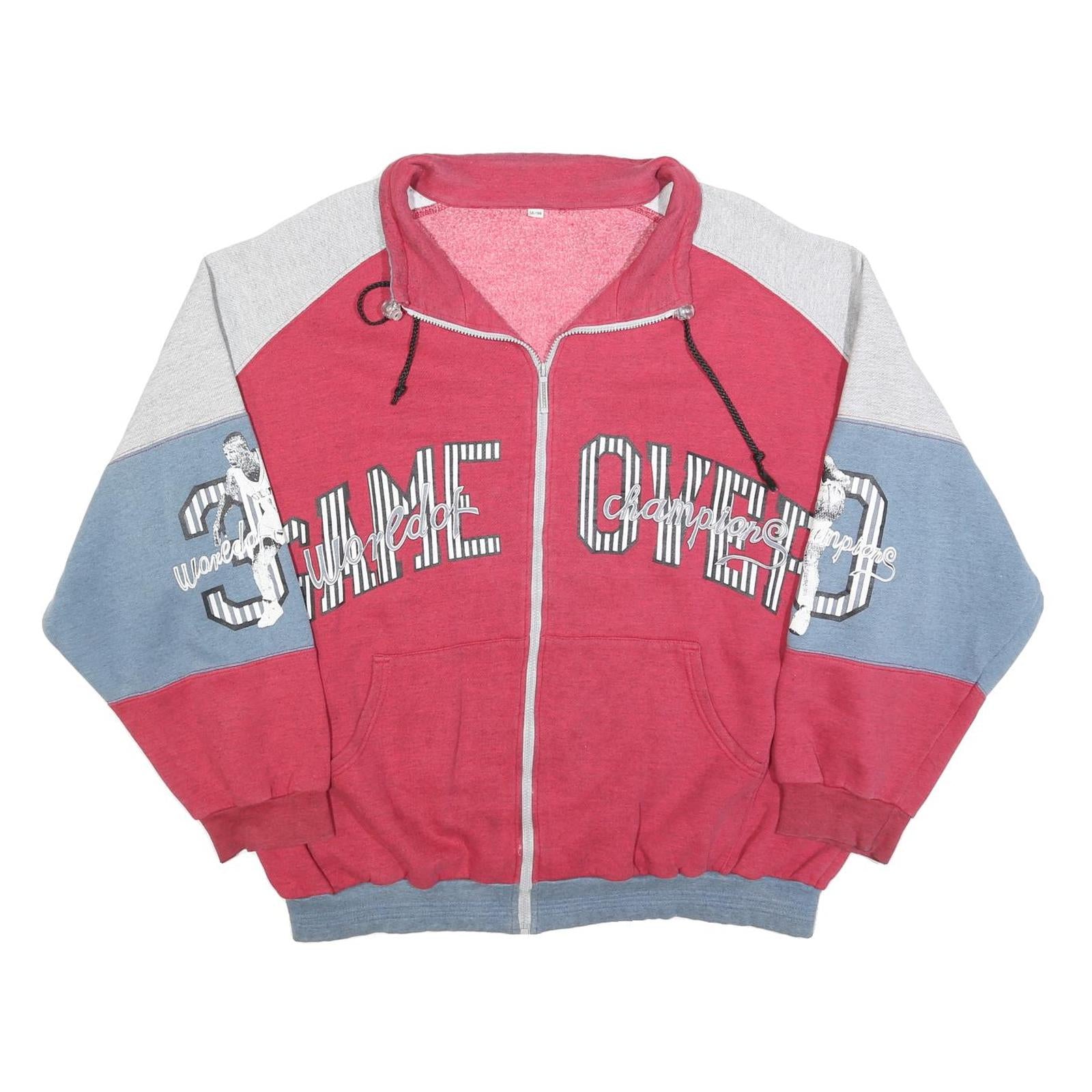 Mens Red & Grey Cotton Blend Zip Jacket XL Colourblock Graphic Casual