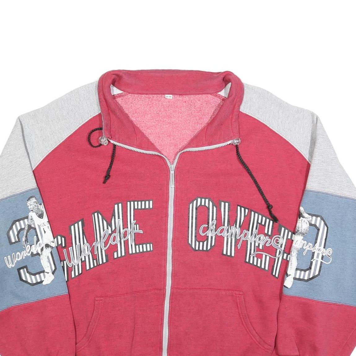 Mens Red & Grey Cotton Blend Zip Jacket XL Colourblock Graphic Casual