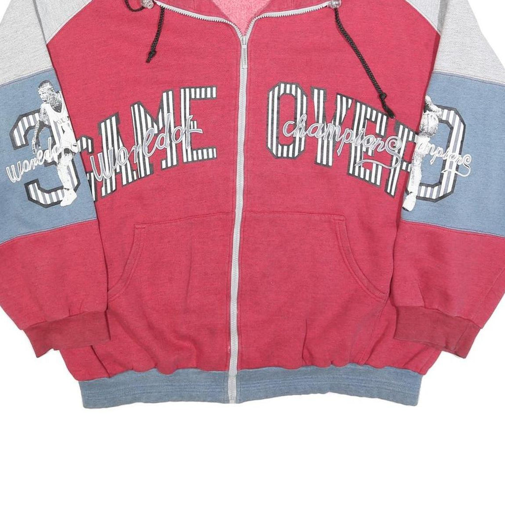 Mens Red & Grey Cotton Blend Zip Jacket XL Colourblock Graphic Casual