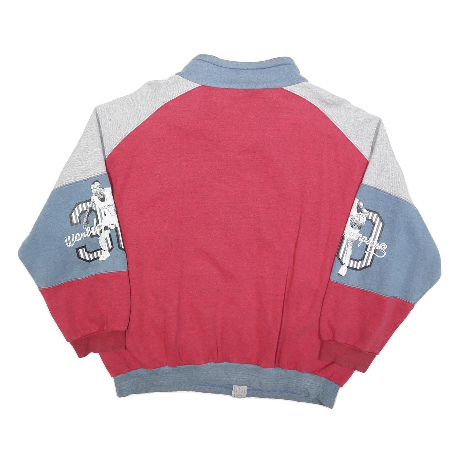 Mens Red & Grey Cotton Blend Zip Jacket XL Colourblock Graphic Casual