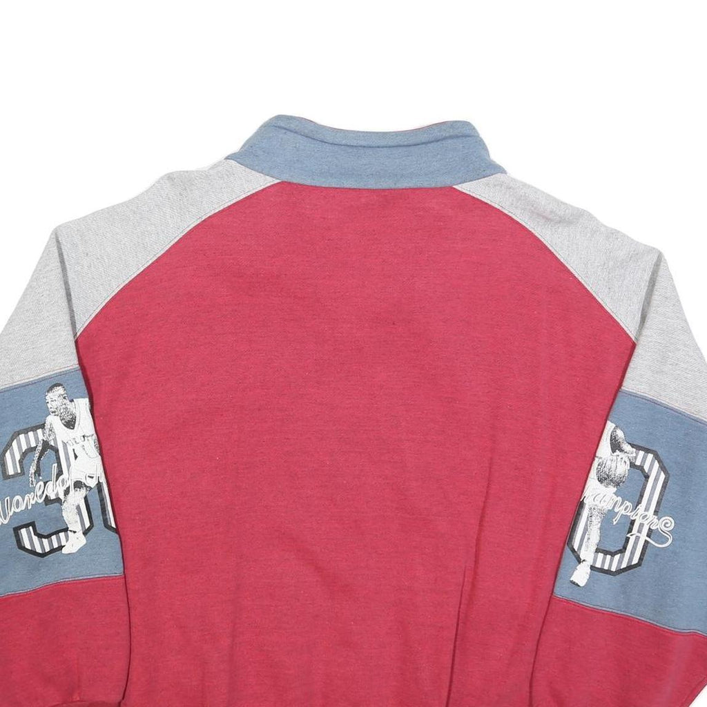 Mens Red & Grey Cotton Blend Zip Jacket XL Colourblock Graphic Casual