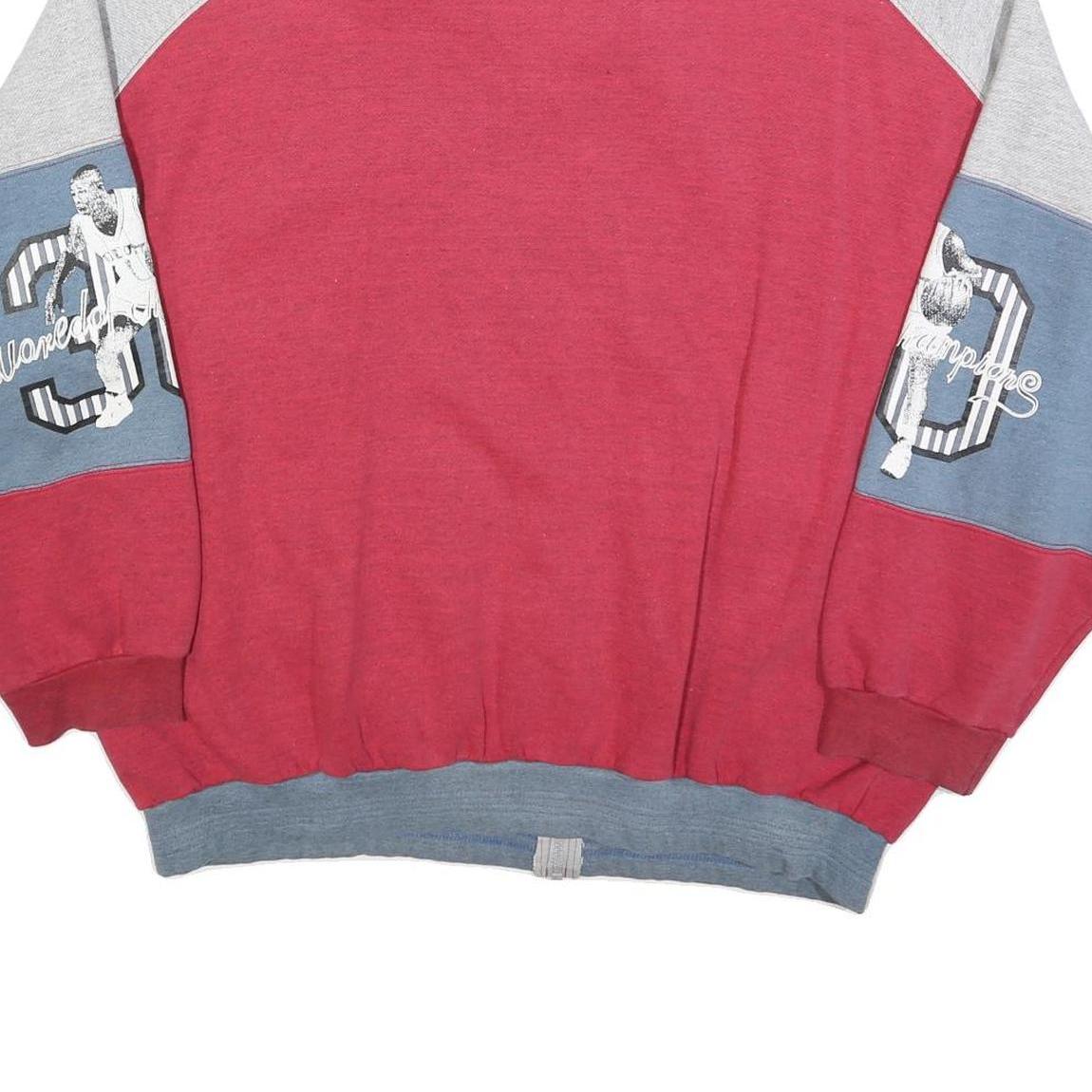 Mens Red & Grey Cotton Blend Zip Jacket XL Colourblock Graphic Casual