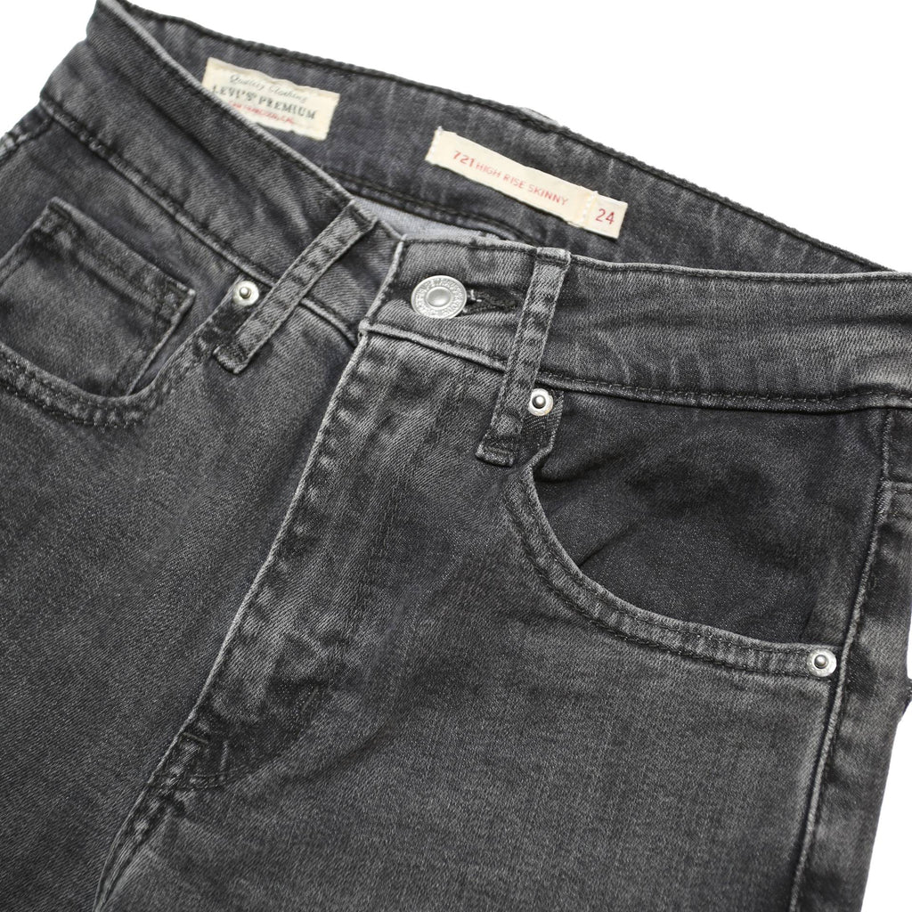 LEVI'S 721 BIG E Womens Jeans Black Slim Skinny Denim Medium W24 L28 Stretch