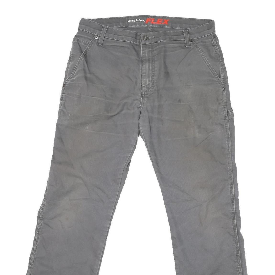 DICKIES Mens Jeans Grey Regular Straight Denim W34 L30 Workwear Pocket Zip