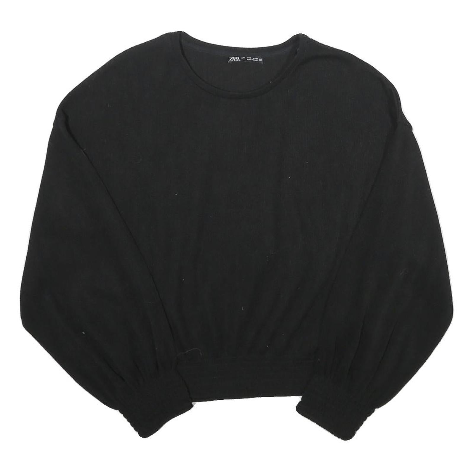 ZARA Womens Black Plain Crew Neck Basic Knit S Slim Fit Jumper Lightweight