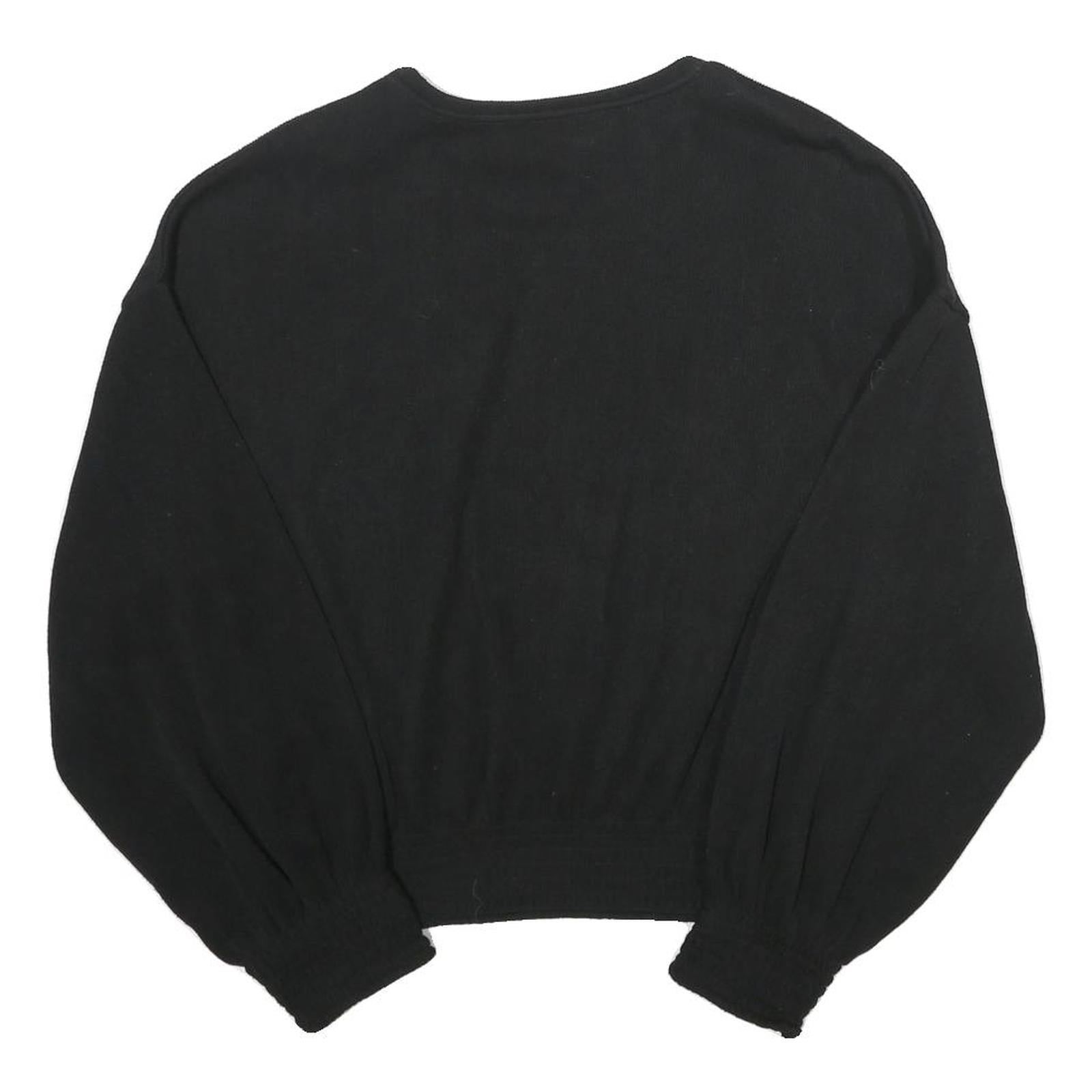 ZARA Womens Black Plain Crew Neck Basic Knit S Slim Fit Jumper Lightweight