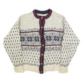 LL BEAN Womens Cream Navy & Red Patterned Wool Button Up Chunky Knit XL Winter